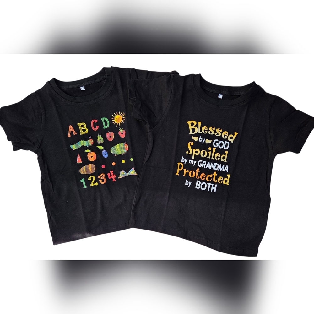 Black Kids Funny  T-Shirts with Colorful Prints Size 5